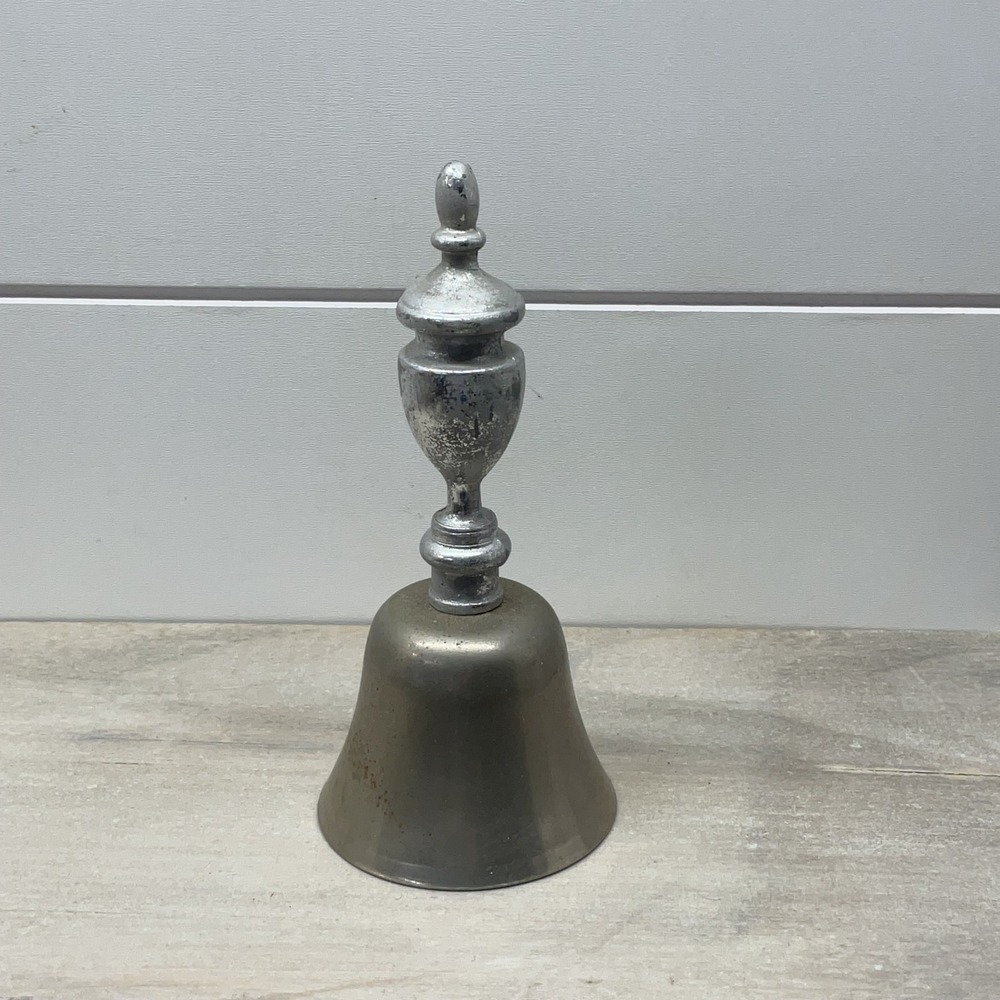 Vintage Silver Tone Metal Hand Bell Decorative Finial Handle 6.5 Inch Farmhouse